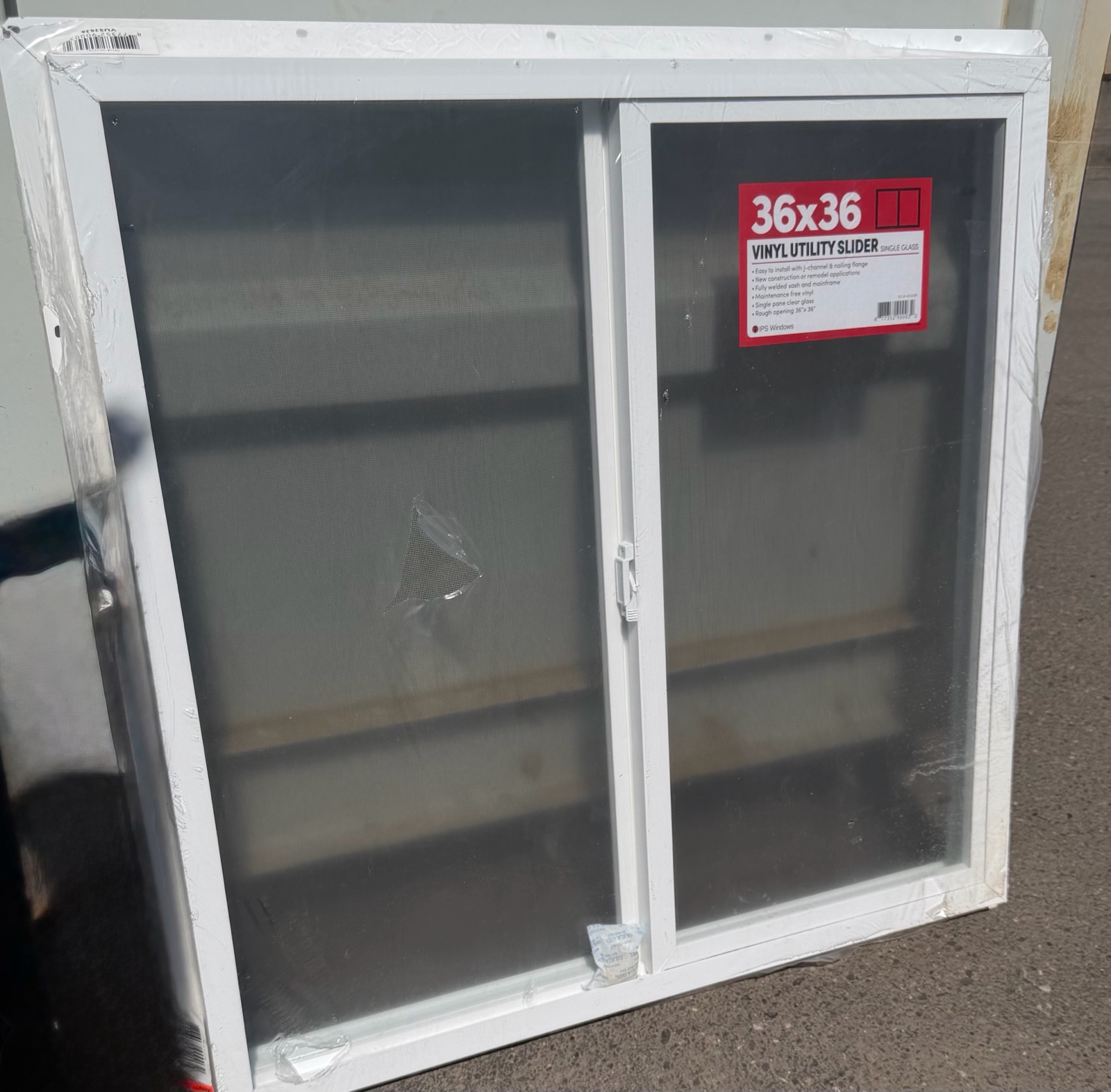36 x 36 vinyl utility slider single glass