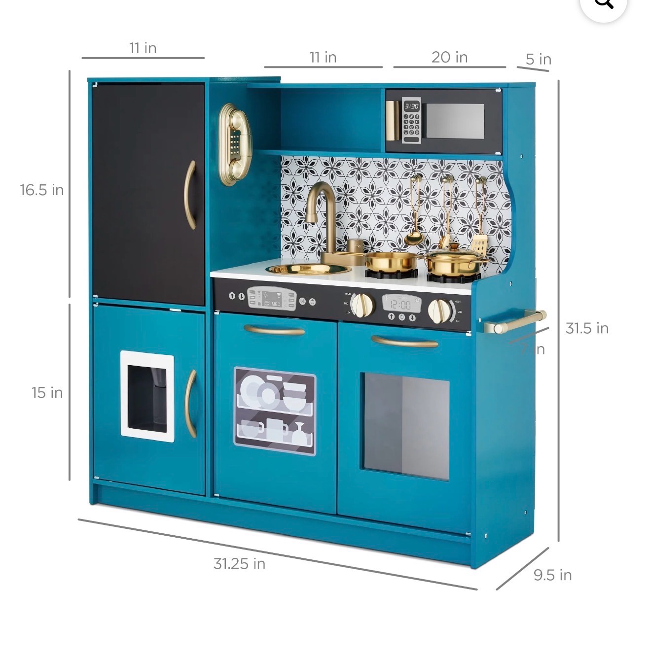 New Best Choice Products Pretend Play Kitchen Wooden Toy Set for Kids w Telephone, Utensils, Oven, Microwave