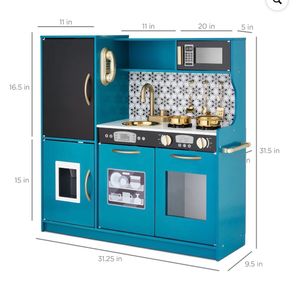 New Best Choice Products Pretend Play Kitchen Wooden Toy Set for Kids w/ Telephone, Utensils, Oven, Microwave