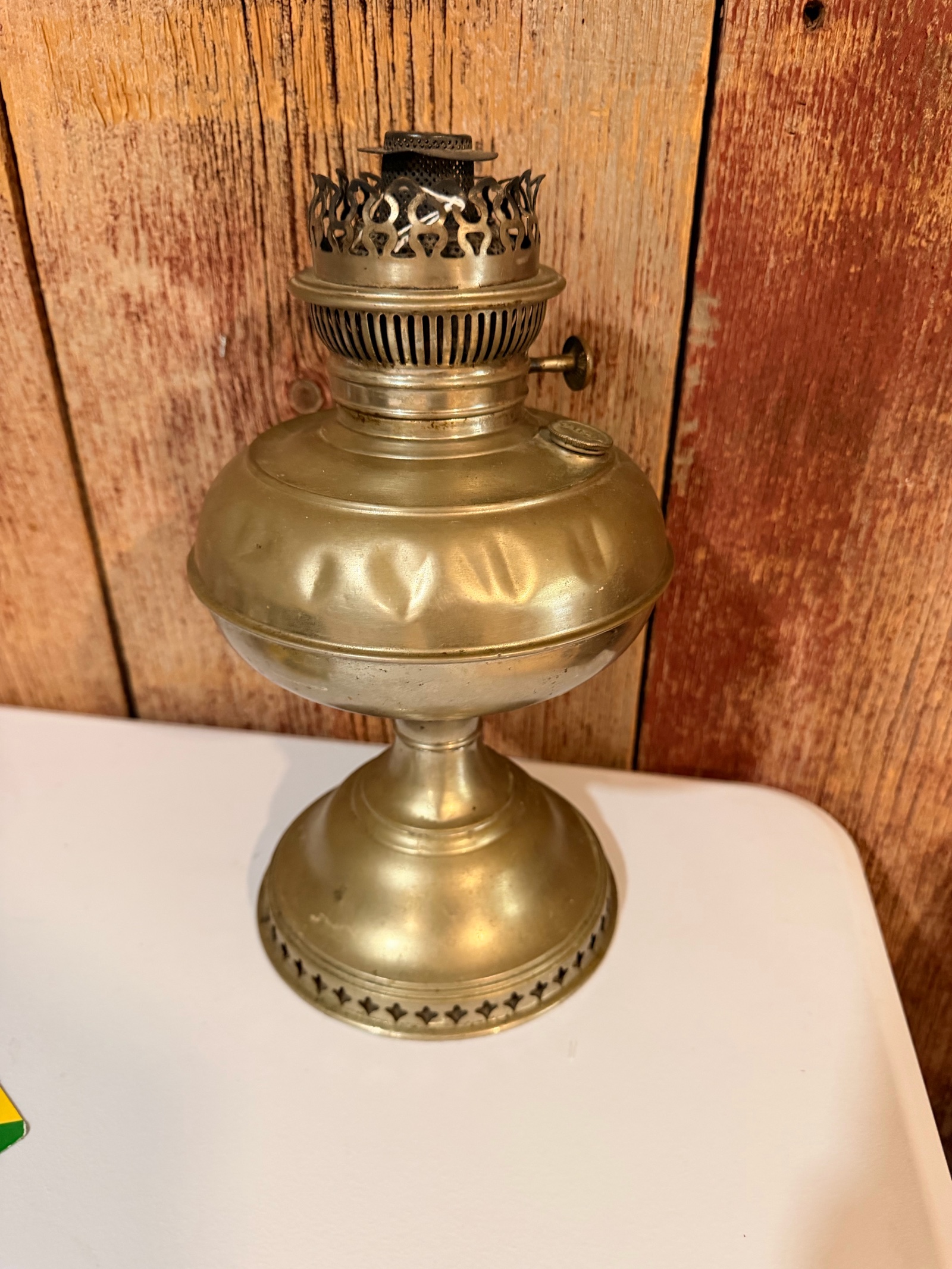 Brass Oil Lamp Base w Burner  Vintage Kerosene Hurricane Lamp  Decor Collectible