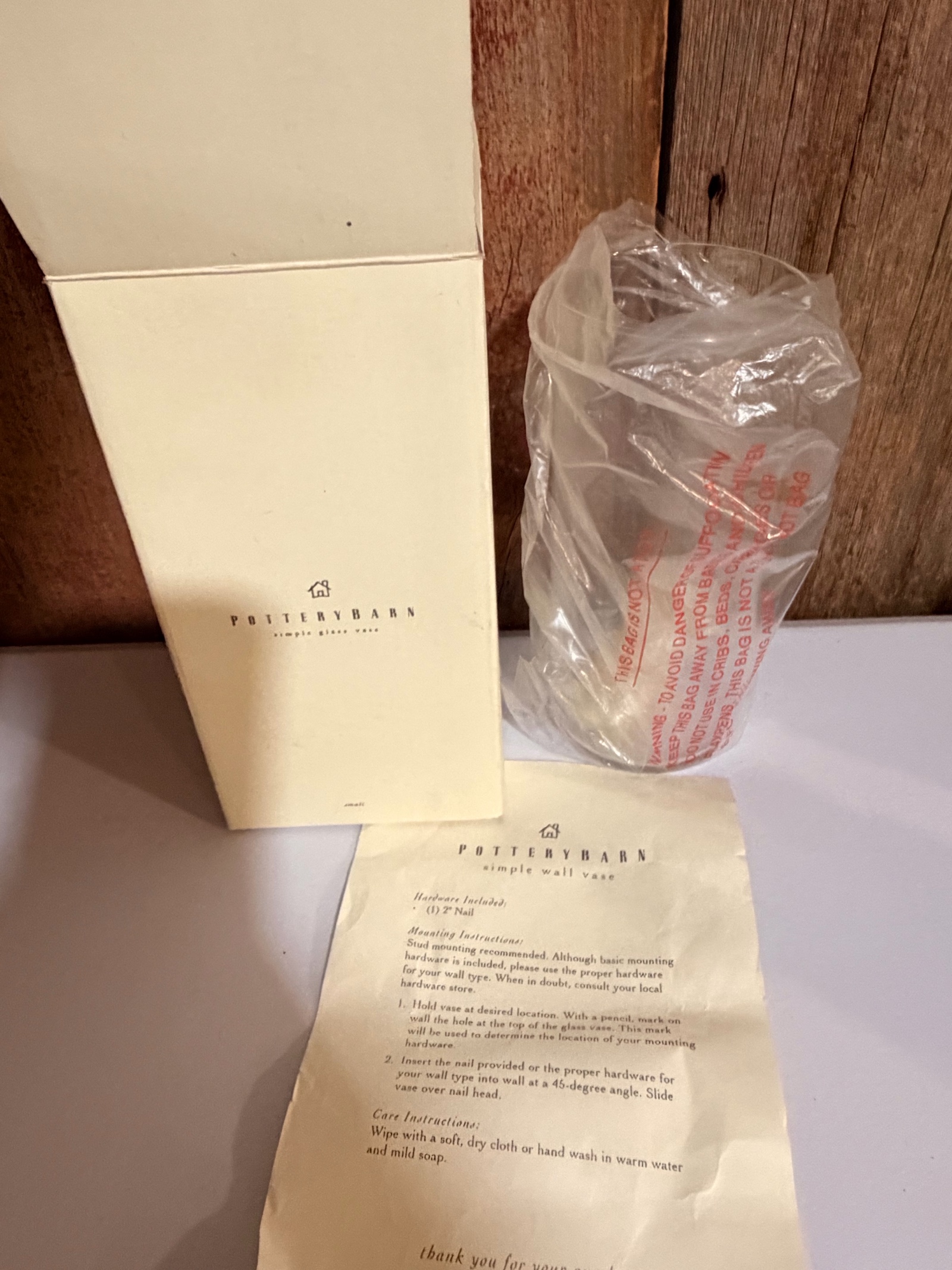 Pottery Barn Simple Wall Vase  Small Glass Wall-Mount Vase w Original Box