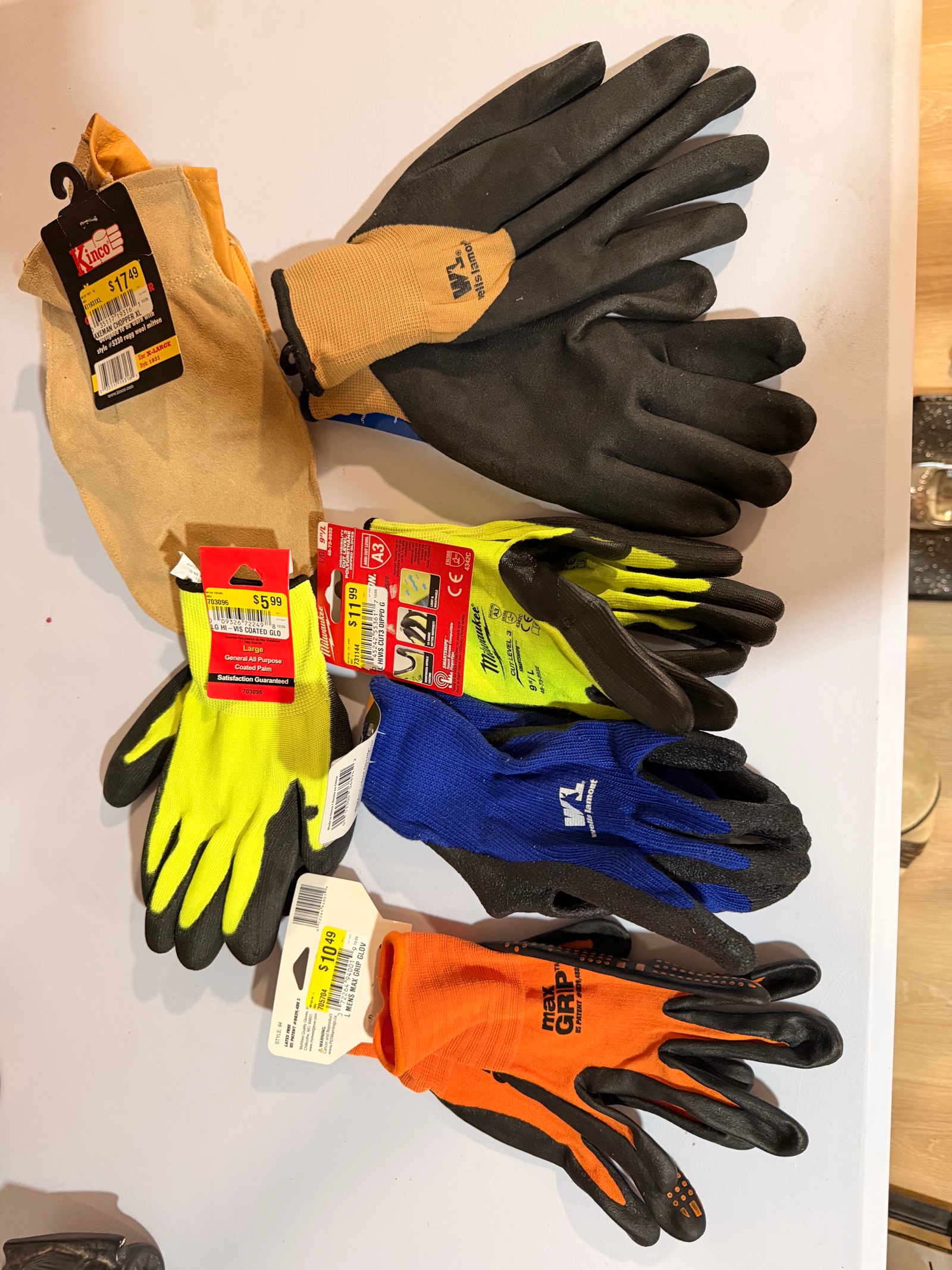 New Work Gloves Lot  Kinco, Milwaukee, Wells Lamont & More Mens Large