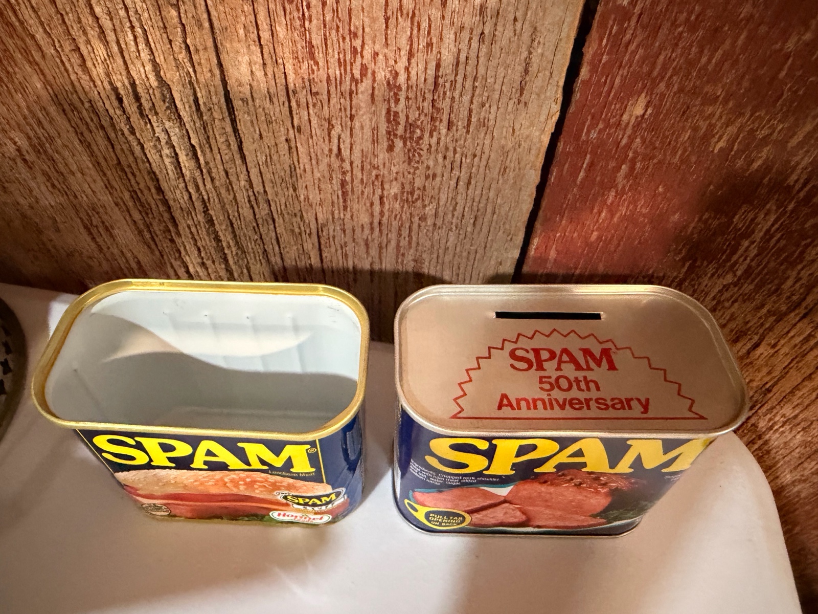 50th Anniversary Coin Bank Unopened& Vintage SPAM Advertising Tin