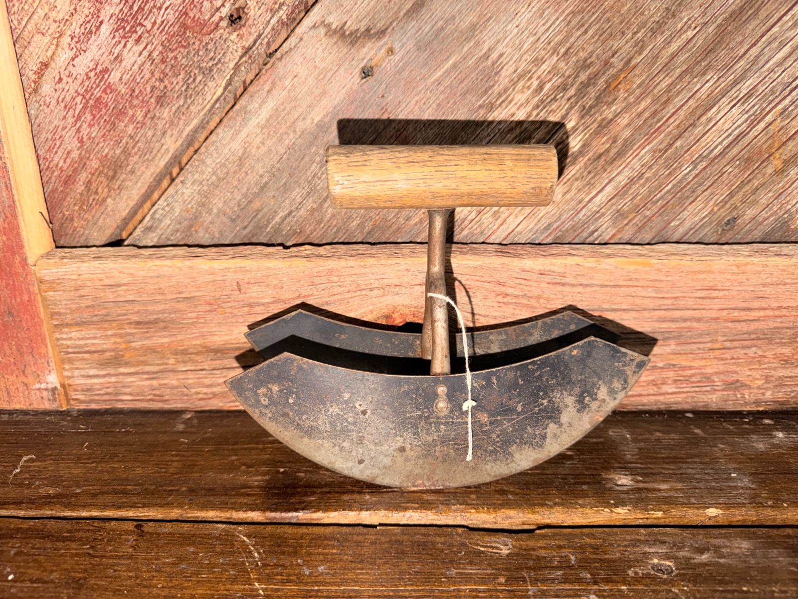 Vintage Double Blade Mezzaluna Herb Chopper w Wood Handle