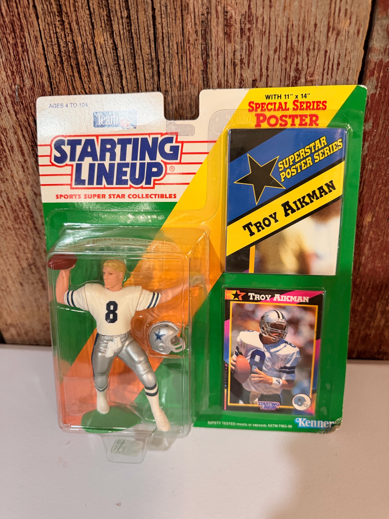 Sealed 1990 Starting Lineup Troy Aikman Figure w Card & Special Series Poster  Dallas Cowboys Kenner MOC