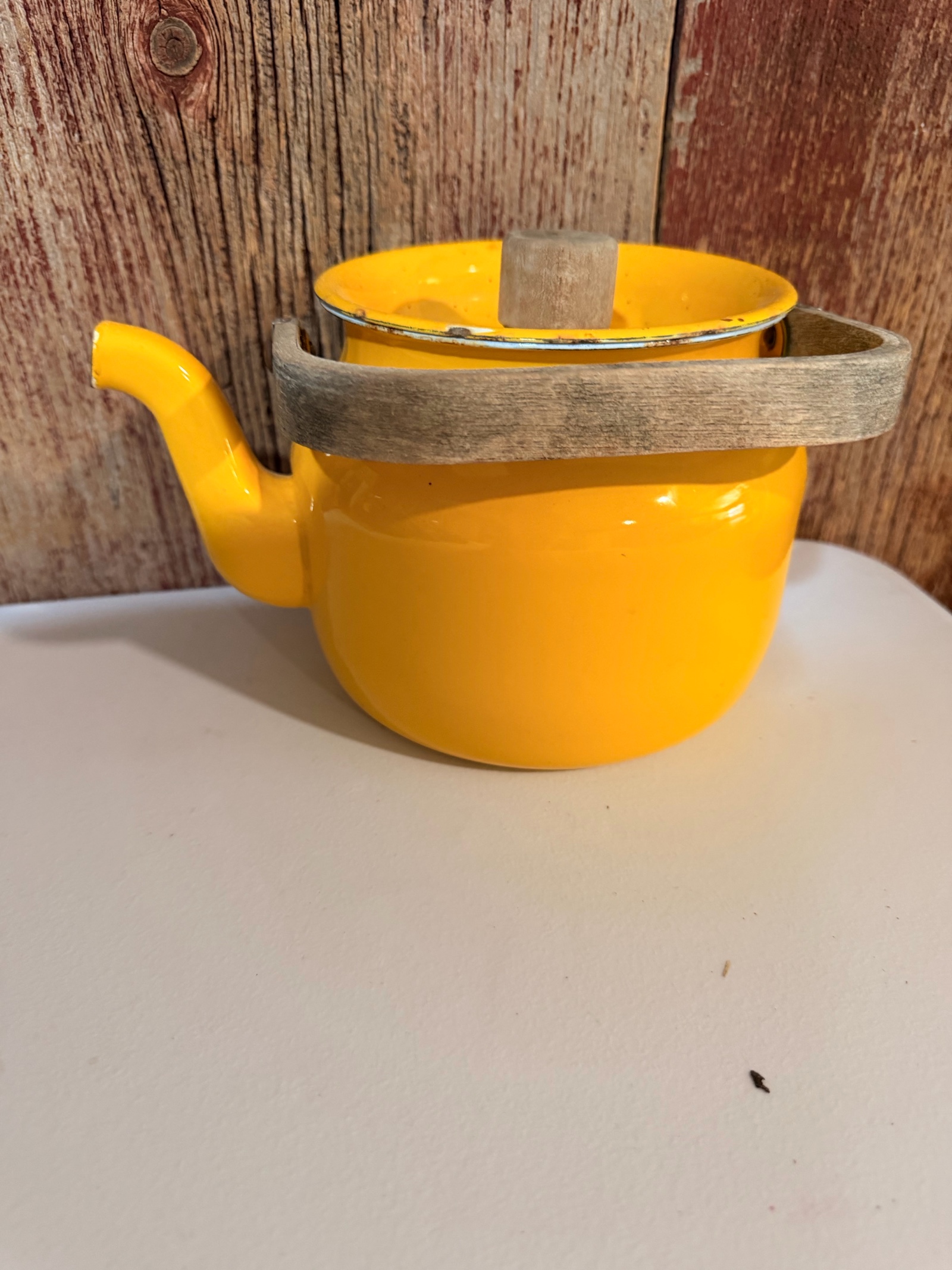 Vintage Metal Yellow Tea Kettle
