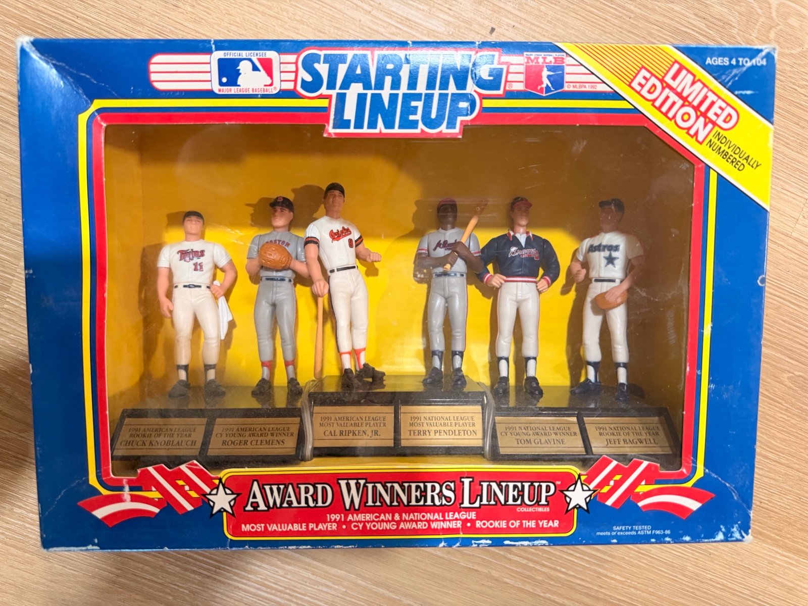 Sealed 1991 Starting Lineup Award Winners Limited Edition Boxed Set  Cal Ripken Jr, Kirby Puckett, Roger Clemens, Terry Pendleton, Tom Glavine & Nolan Ryan