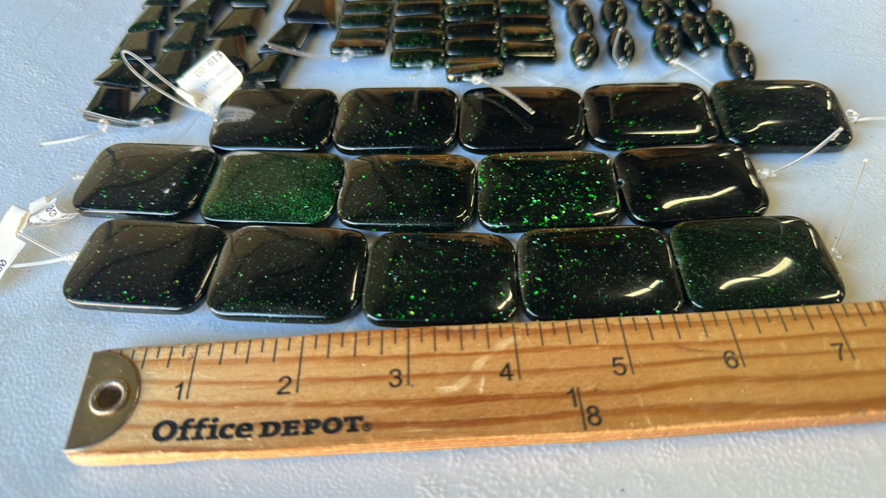 Green Goldstone Mixed Shapes beads. Rare green colored Goldstone. All 8 strands. (Lot 16ea)