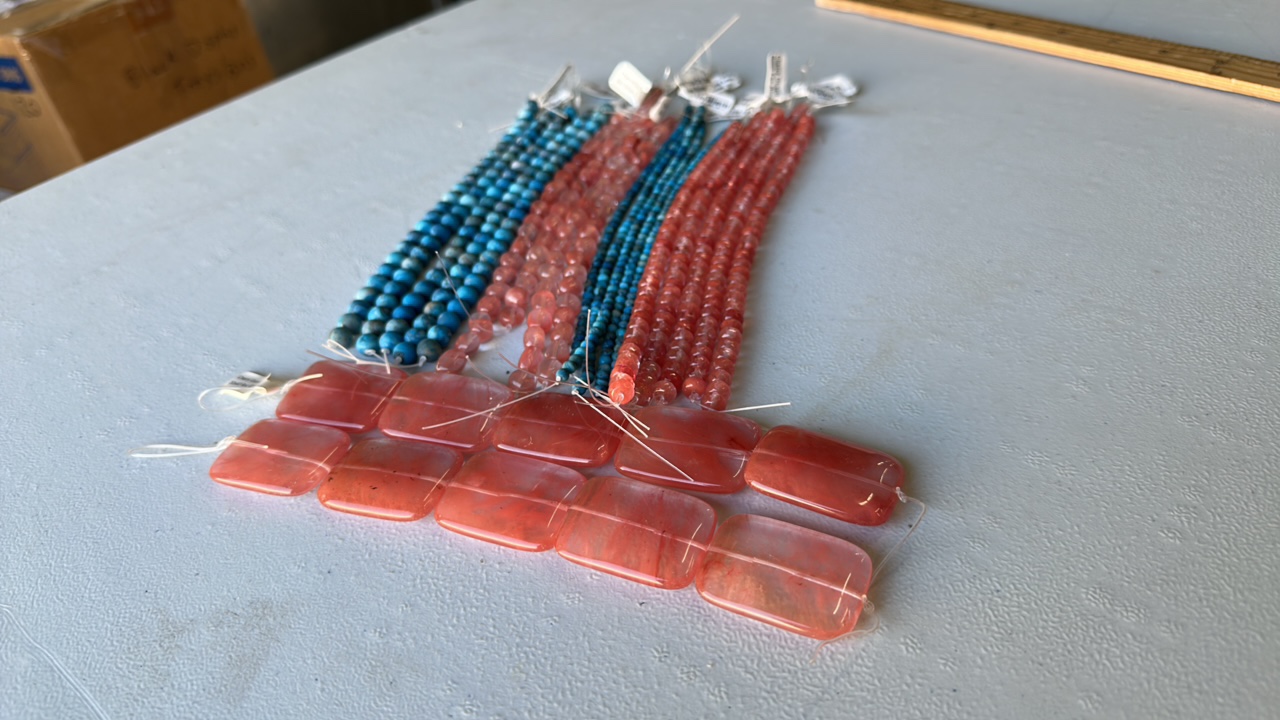 Gemstone Bead Strands 8 inch- Cherry Quartz & Blue Crazy Lace Agate (Lot 21)