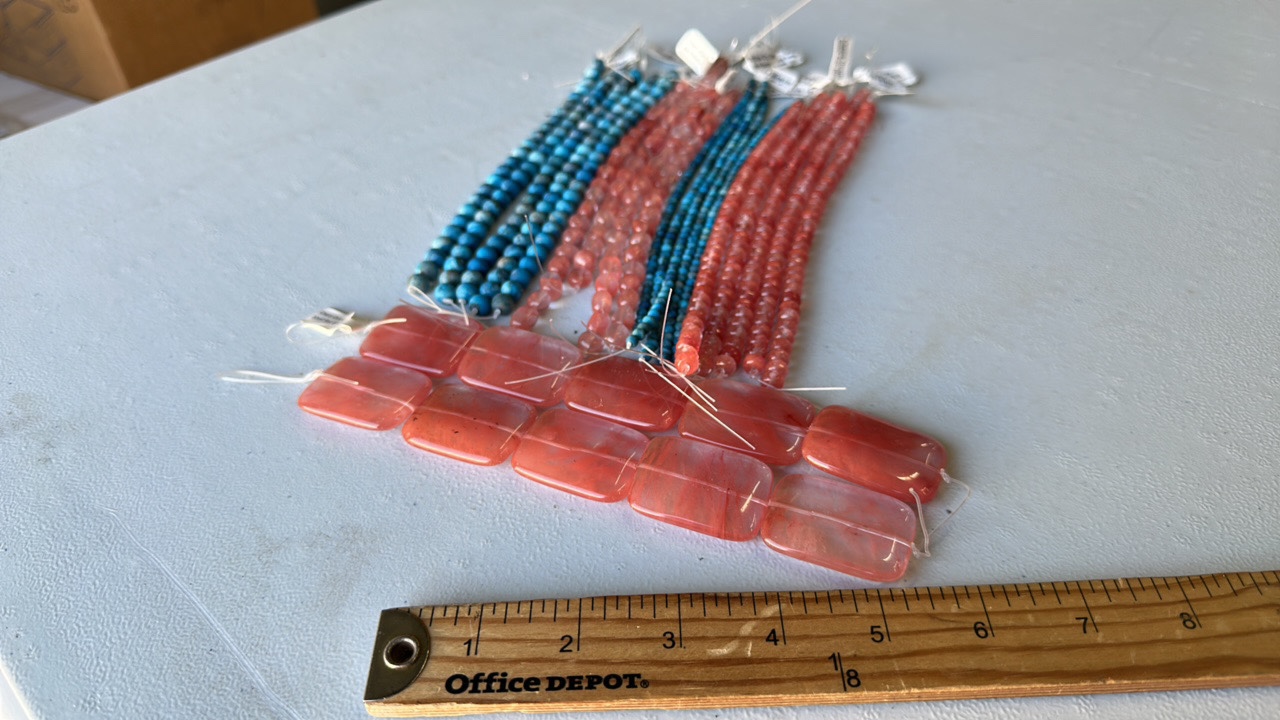 Gemstone Bead Strands 8 inch- Cherry Quartz and Blue Crazy Lace Agate (Lot 21)