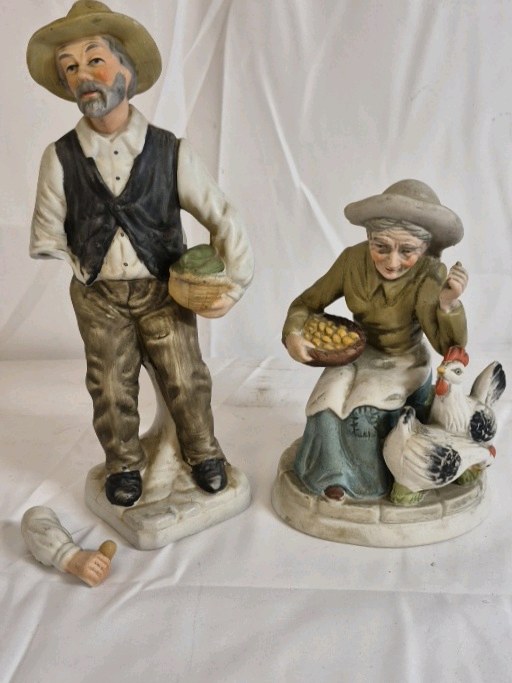 Hand Painted Ceramic Farmer & Woman Figurines