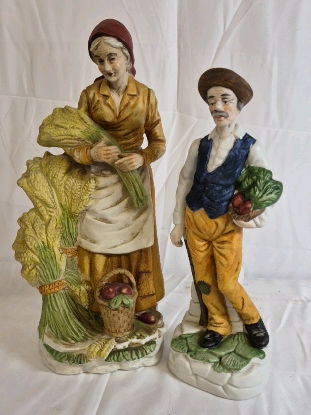 Hand Painted Figurines Woman and Man Harvest Scene