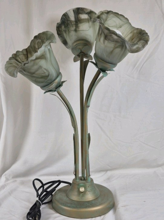 Dale Tiffany Style Floral Table Lamp with Glass Shades