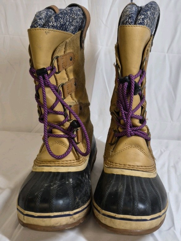 Sorel Winter Boots  Tan Leather and Rubber Lace-Up Size 5