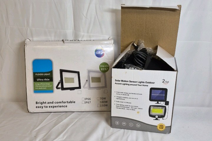 LED Flood Light and Solar Motion Sensor Light  Outdoor Lighting Units