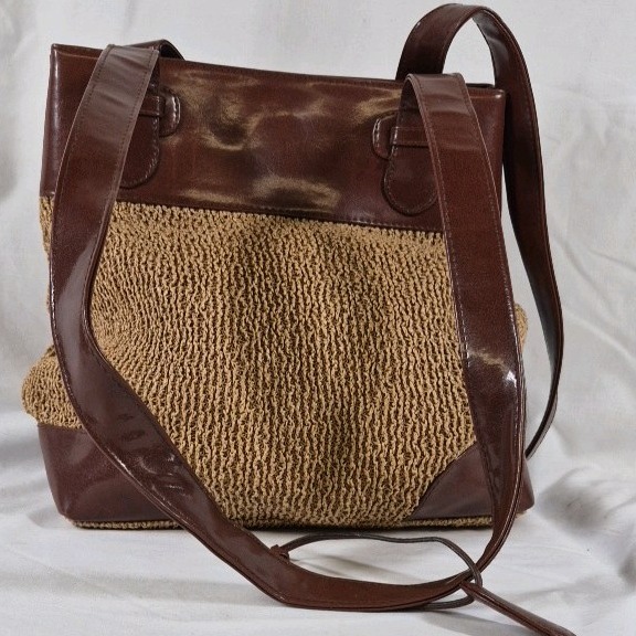 Franco Sarto Woven Straw and Leather Shoulder Bag