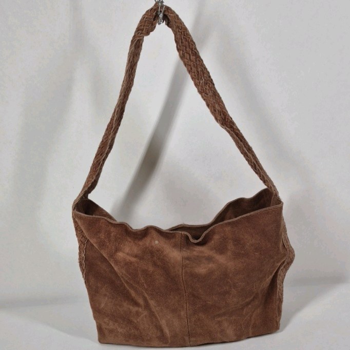 Vintage Brown Leather Shoulder Bag Braided Strap Slouchy Hobo Style Purse