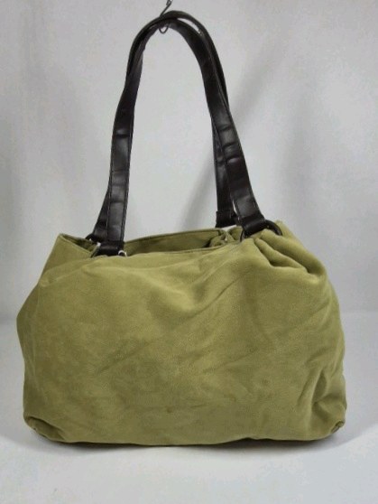 Green Suede Shoulder Bag Slouchy Hobo Purse Brown Strap Large Tote Style