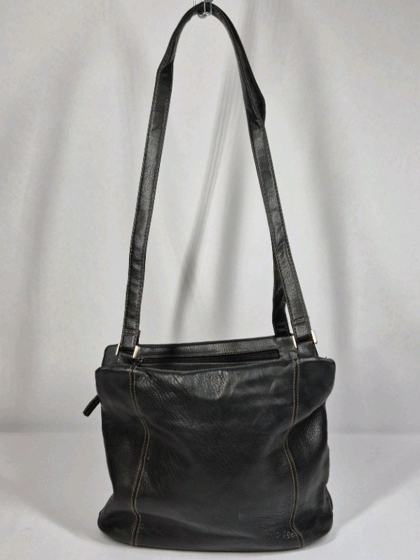 Black Leather Shoulder Bag Purse Zip Top