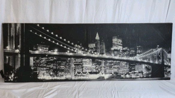 Black and White Cityscape Canvas Wall Art  Bridge Skyline Print