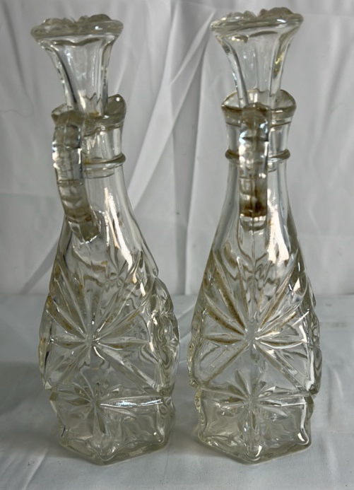Pair of Pressed Glass Cruet Bottles with Stoppers