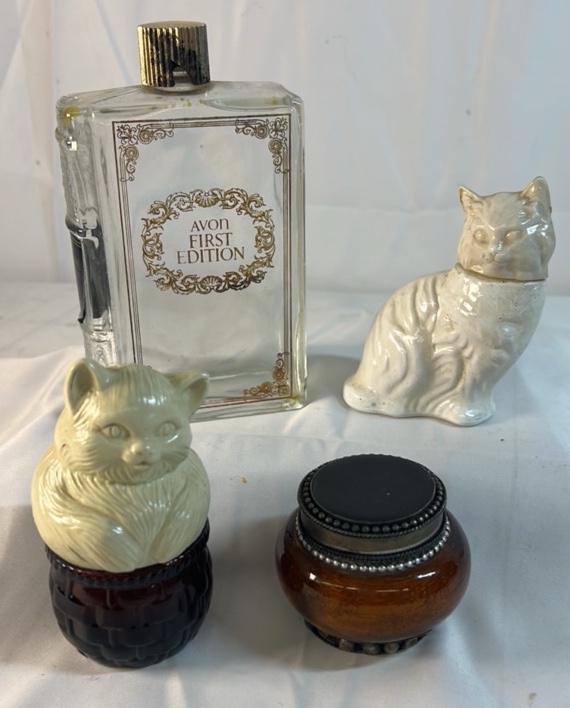 Avon First Edition Bottle and Cat Vanity Items Lot