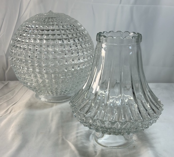 Two Glass Lamp Shades Ribbed and Hobnail Styles