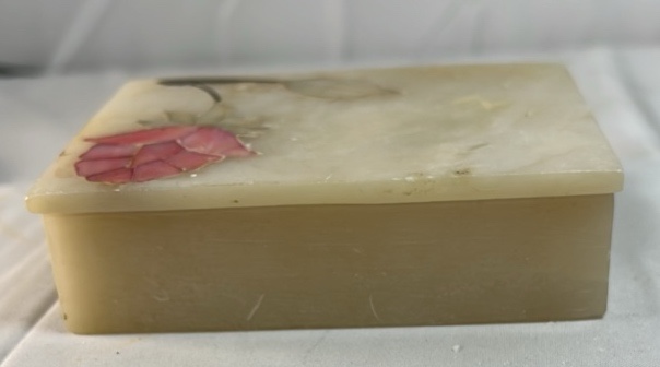 Stone Inlay Trinket Box  Floral Lid Design Made in India