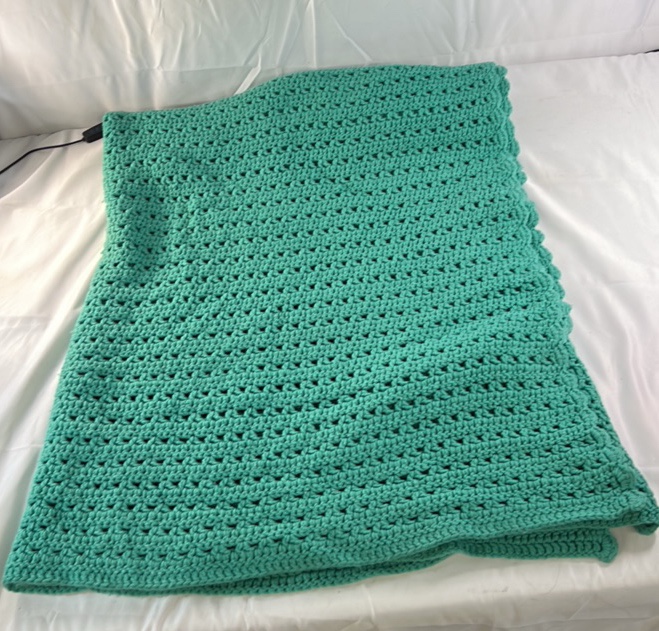 Hand Crocheted Afghan Blanket  Green Open Stitch Pattern