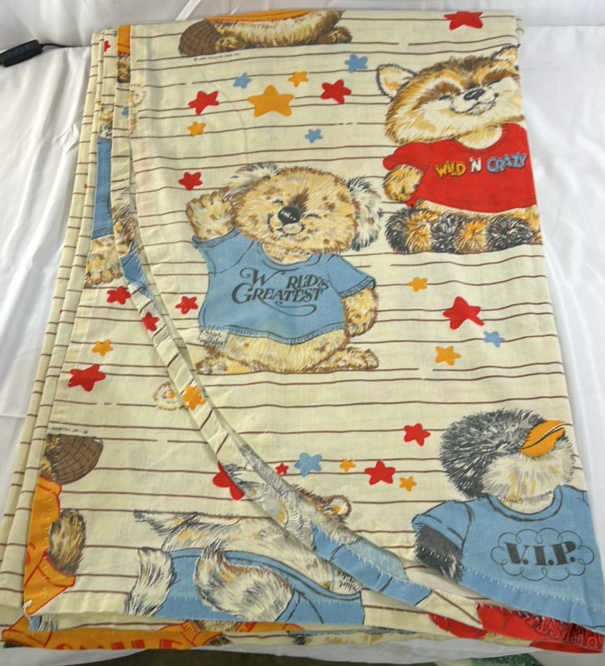 Vintage Teddy Bear Fabric Panel  Printed Cartoon Bear Pattern