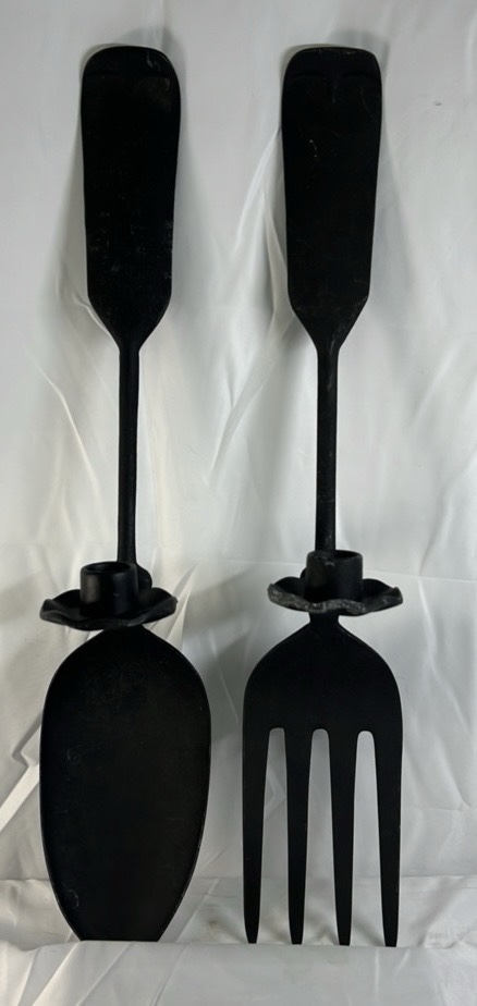 Wall Mount Candle Holders  Black Metal Fork and Spoon
