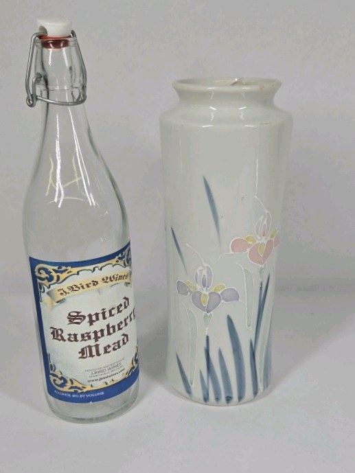 Ceramic Floral Vase and Glass Swing Top Bottle