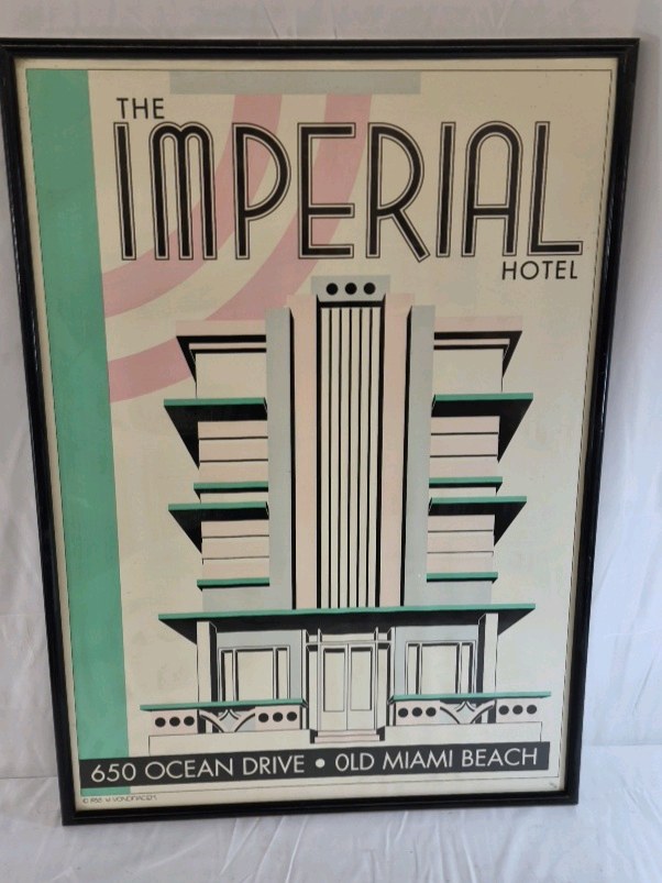 Imperial Hotel Miami Beach Poster  Framed Art Deco Style Print