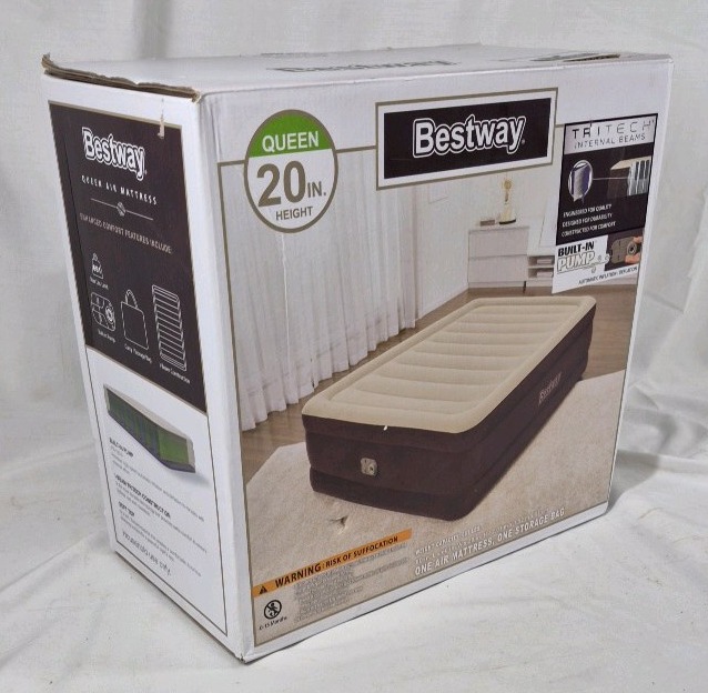 Bestway Queen Air Mattress 20 Height Built In Pump Tritech Internal Beams