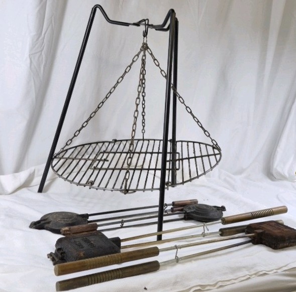 Campfire Cooking Grill Tripod Pie Iron Lot Cast Iron