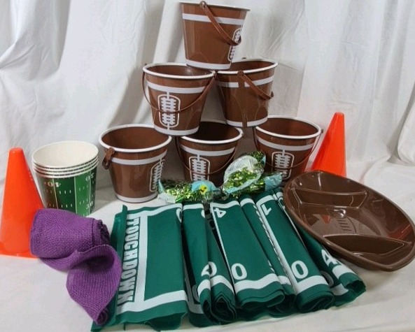 Football Party Supplies Lot Buckets Tablecloth Cups Decorations