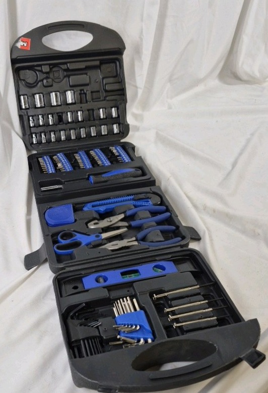 Household Tool Kit Set w Sockets Screwdrivers Pliers Hex Keys in Carry Case