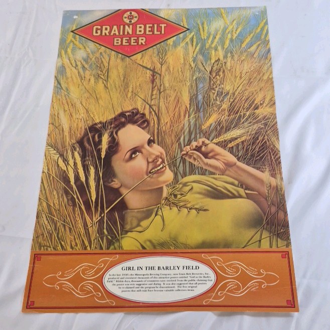 Grain Belt Beer Girl in the Barley Field Poster  Vintage Brewery Advertising Print