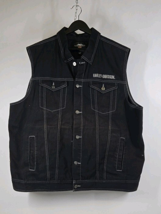 Harley-Davidson Genuine MotorClothes Black Denim Vest Mens XL Eagle Logo