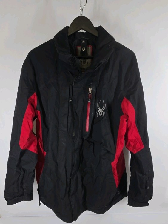 Spyder Mens Ski Jacket Black Red Full Zip Insulated Coat Size XL