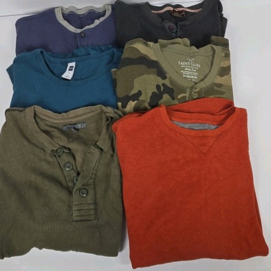 Mens Thermal Shirt Lot XL Long Sleeve Waffle Knit Henley GAP Old Navy Bundle