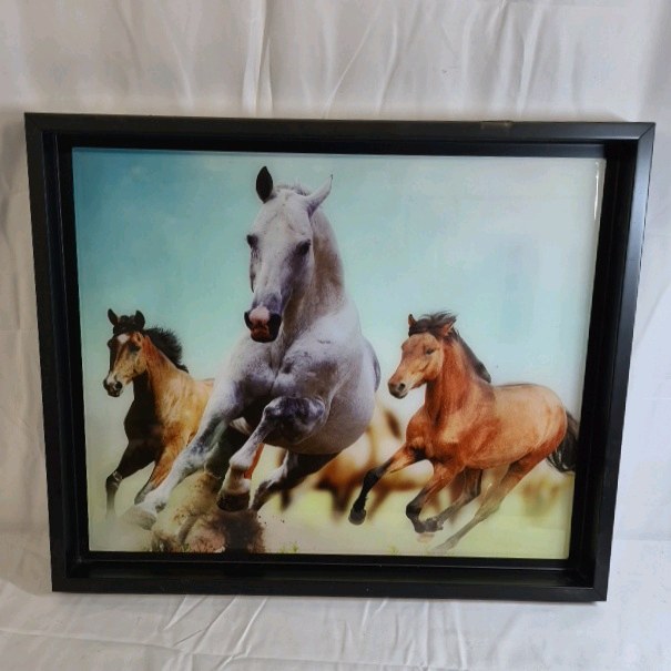 Framed Running Horses Wall Art  Western Style Animal Print