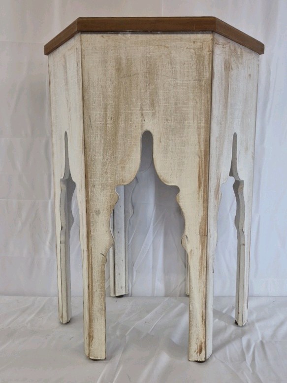 Vintage Wooden Corner Table  Distressed White Accent Side Table