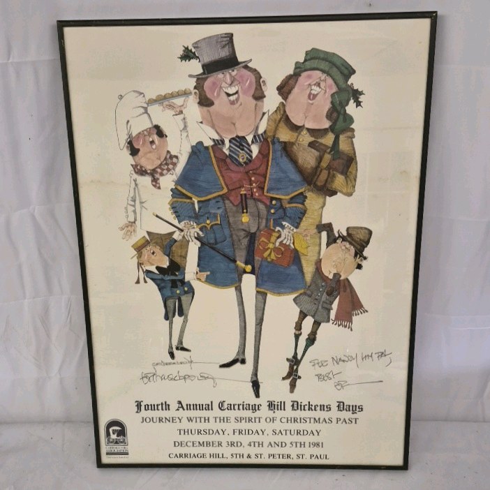 Vintage 1981 Carriage Hill Dickens Days Print  Framed Signed Illustration