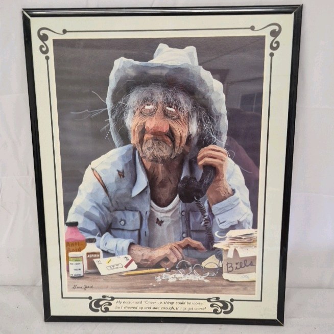 Lena Zesch Signed Humor Print Things Got Worse Old Woman Telephone Art