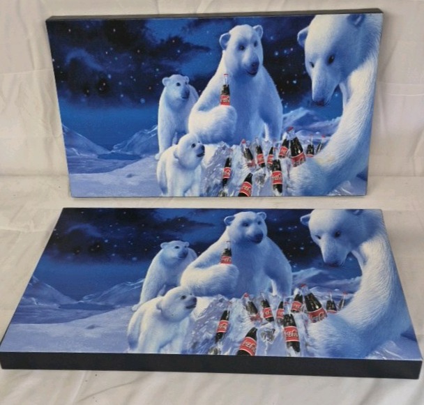 Coca-Cola Polar Bears Canvas Wall Art Pair Winter Scene Coke Decor