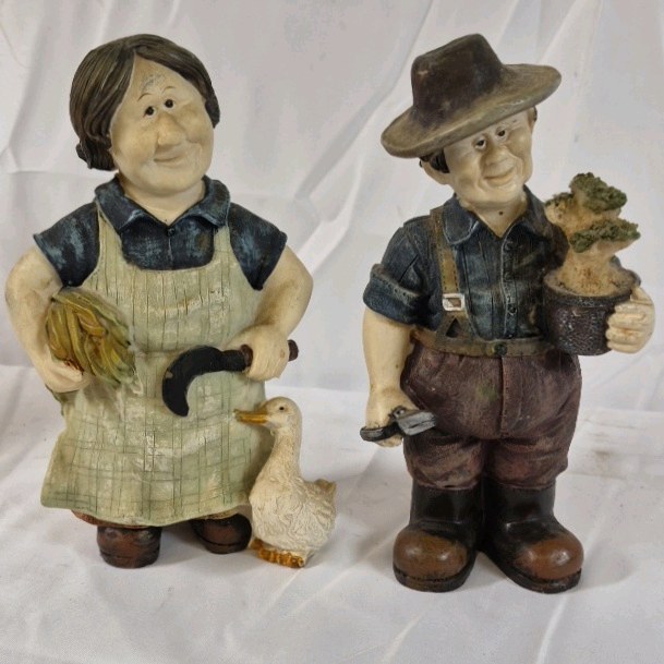 Painted Ceramic Figurines Farmer Couple
