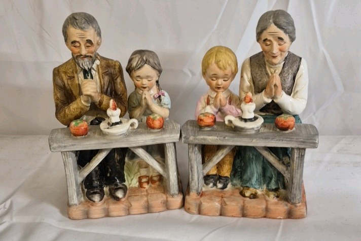 Vintage Porcelain Family Prayer Figurines Pair