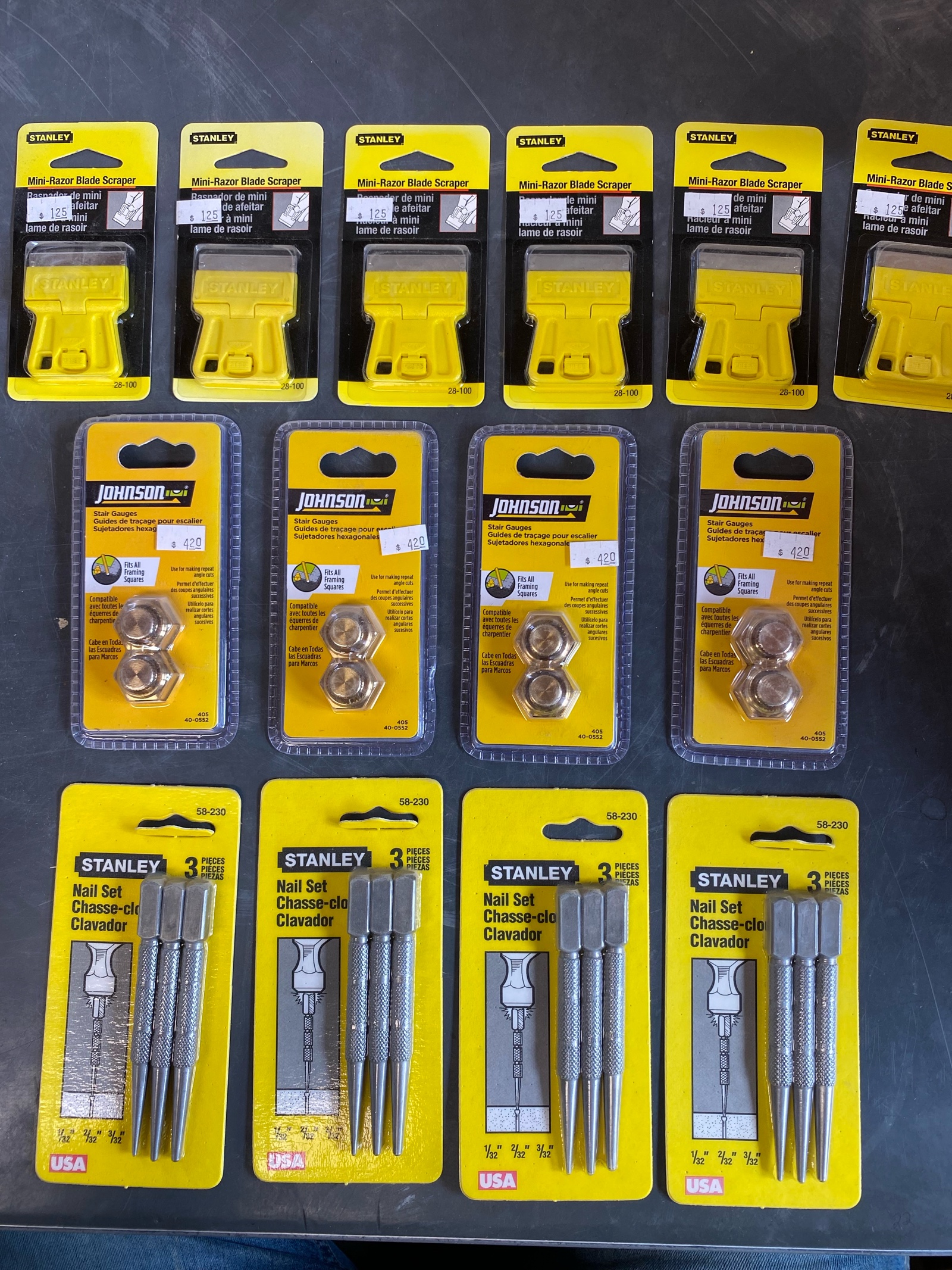 nail set, stair gauges, scraper lot