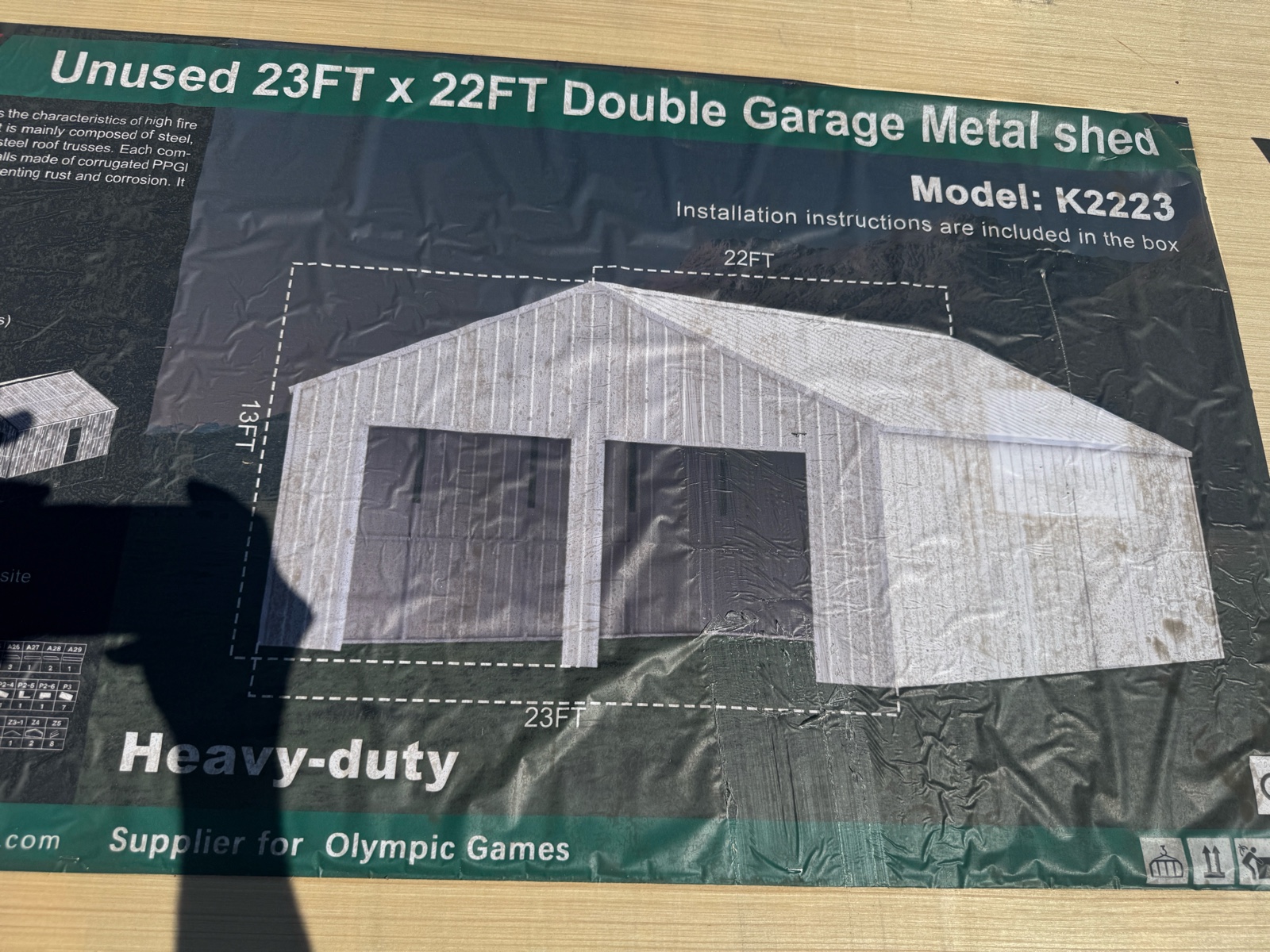 2026 K2223 Unused 23ftx22ft Double Garage Metal shed